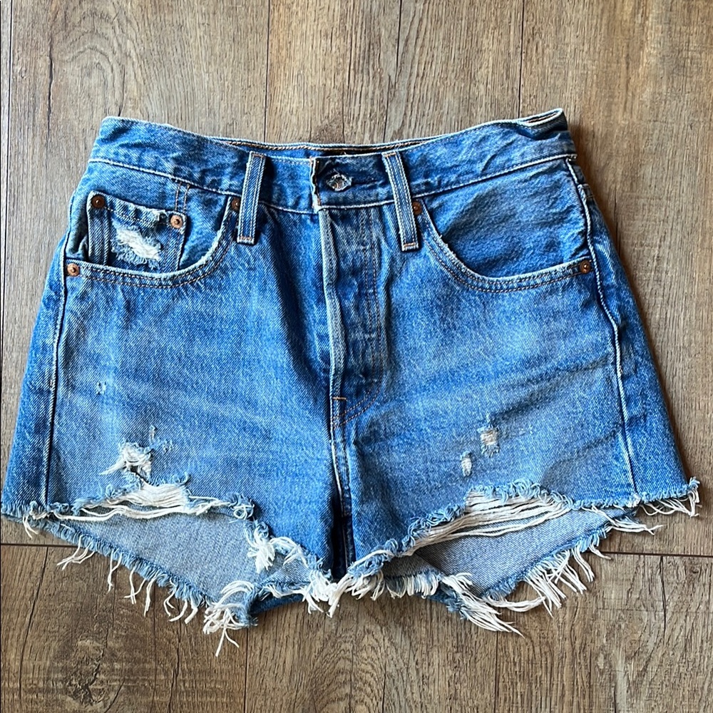 Levi's 501 Blue Distressed Jean Shorts